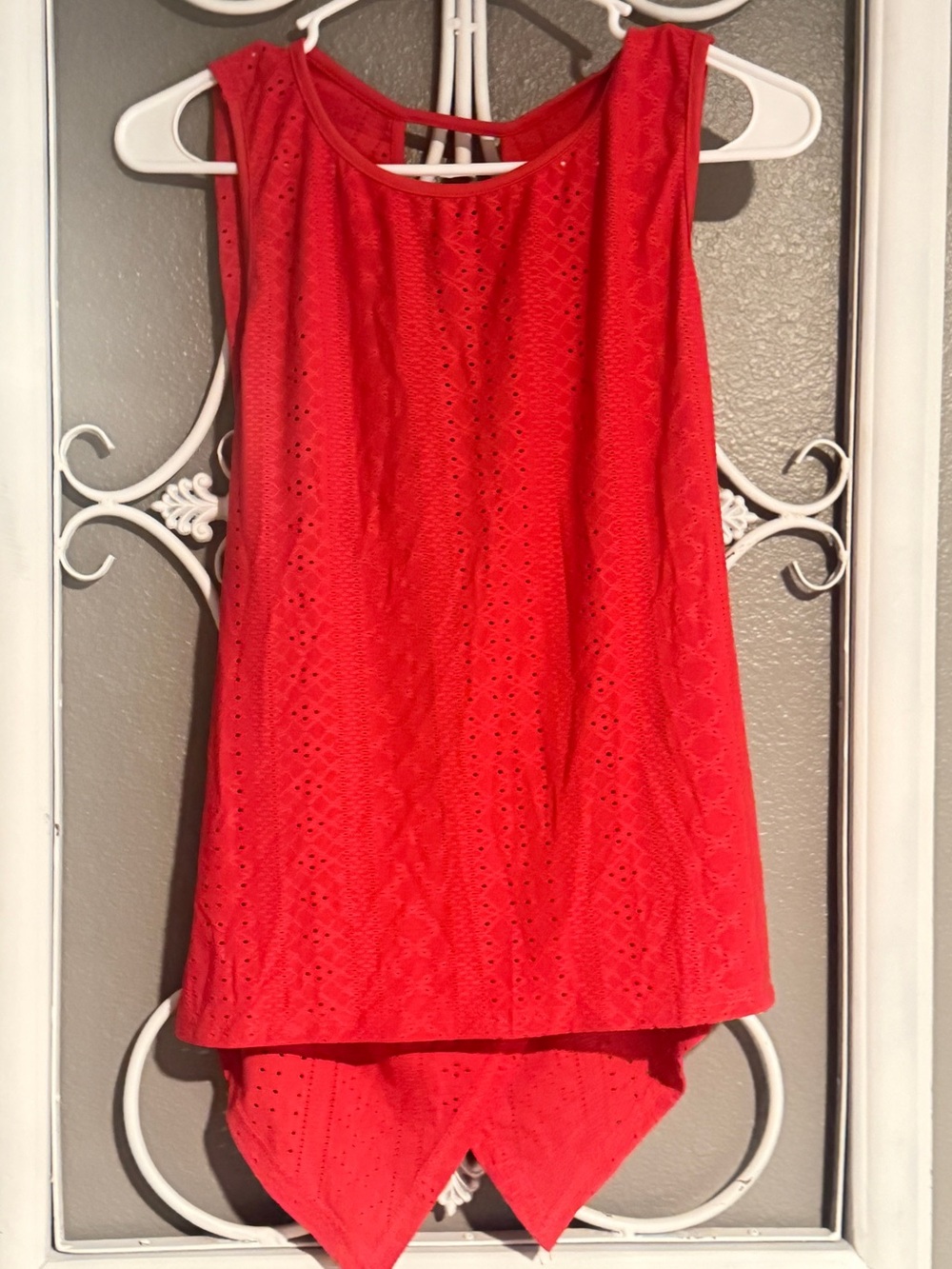 Red Eyelet Sleeveless Blouse - Women's Top